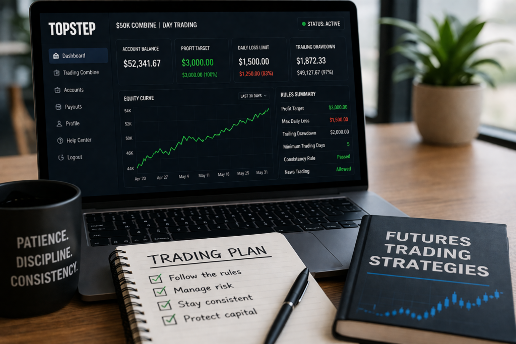 is topstep legit trading dashboard showing futures account performance profit target and trailing drawdown rules