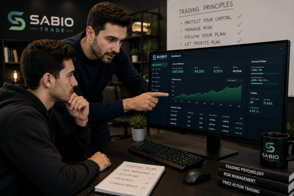 SabioTrade 2026 trading environment focused on trader development psychology and consistent account growth
