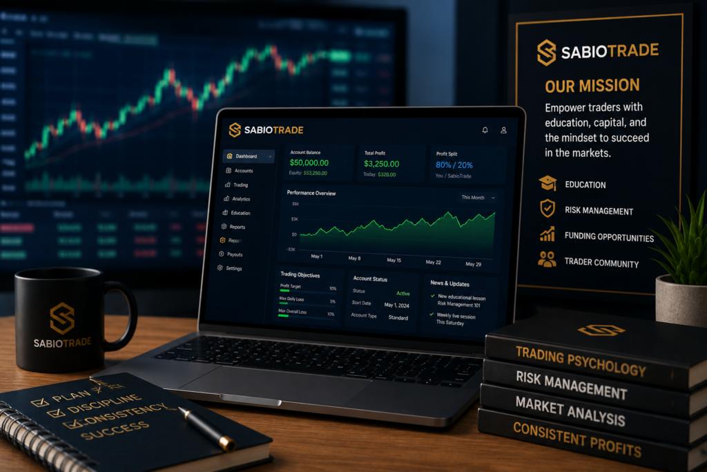 is SabioTrade legit trading platform overview with funded account dashboard and trader education features