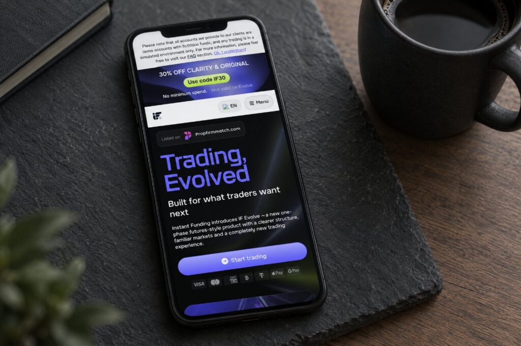 The Instant Funding website on a phone