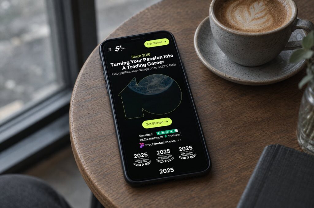 The The5ers website on a phone