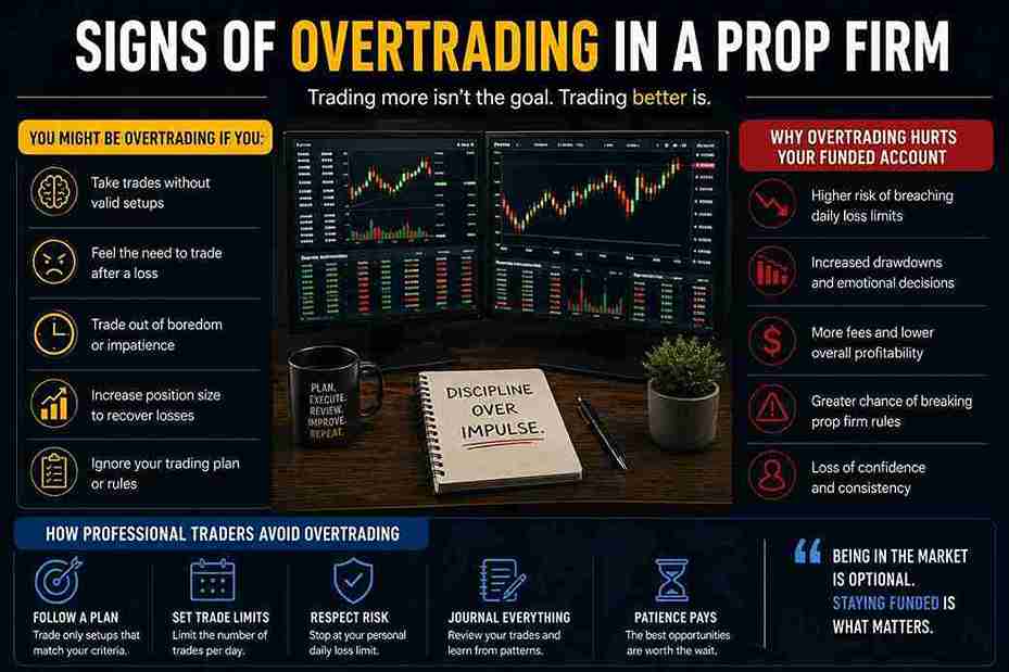 Signs of overtrading in a prop firm and how disciplined traders avoid unnecessary trades