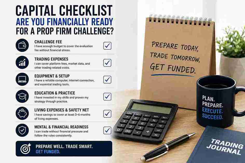 financial checklist showing the capital needed for a prop firm
