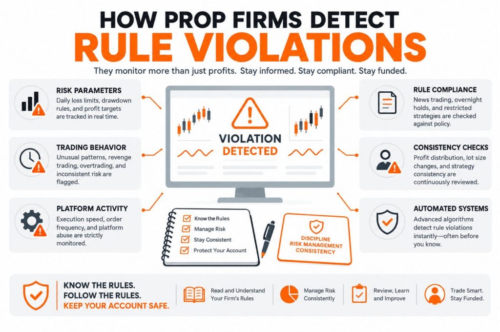 Prop firm rule violations explained, including hidden trading mistakes that can lead to funded account breaches.