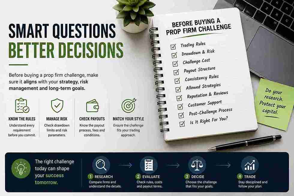 Questions to ask before buying a prop firm challenge about rules, risk and payouts