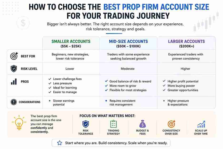 comparison of the best prop firm account size based on trading goals and risk tolerance
