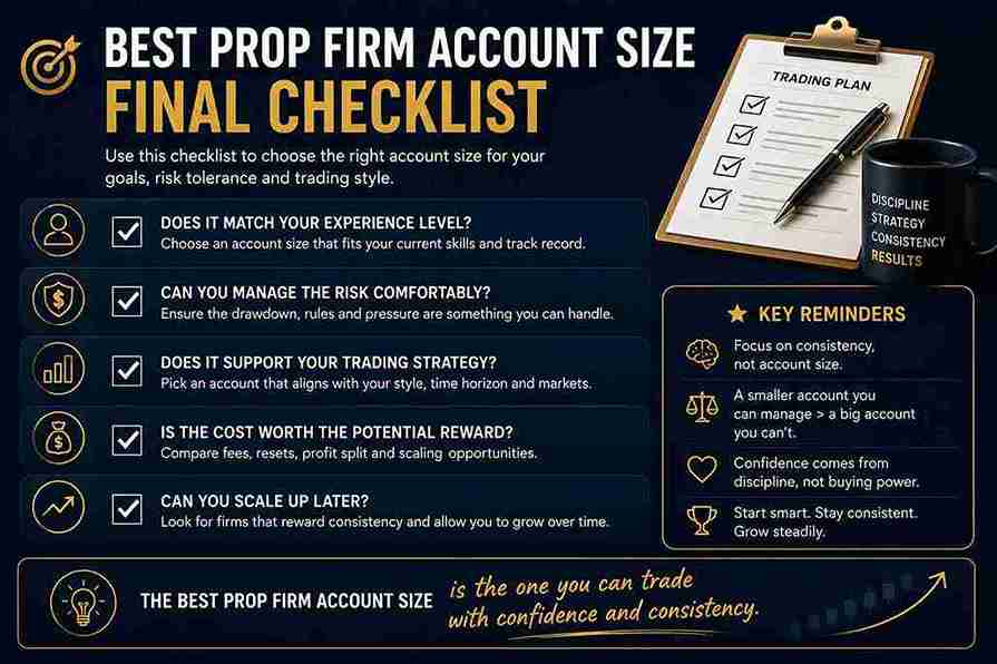checklist for choosing the best prop firm account size before buying a challenge