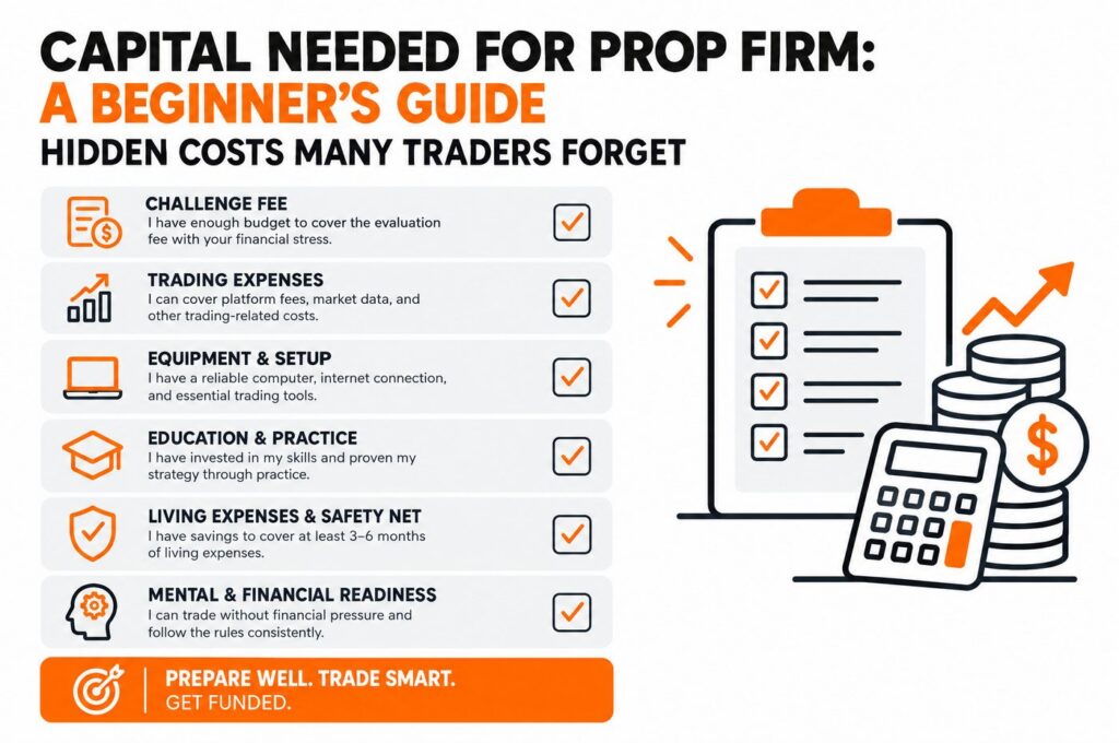 financial checklist showing the capital needed for a prop firm