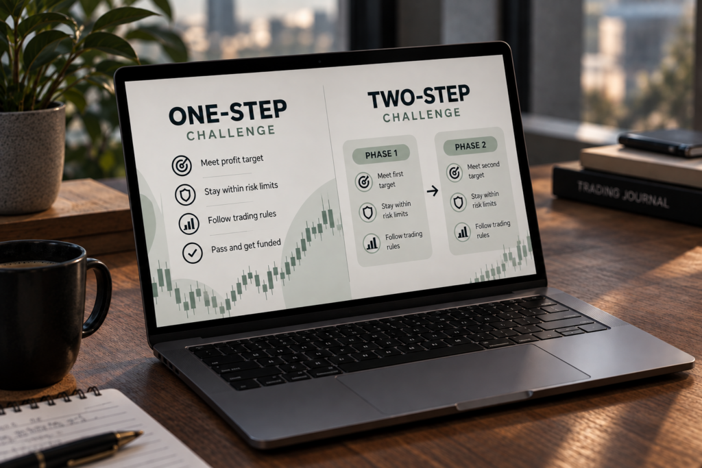 one-step and two-step prop firm evaluation stages