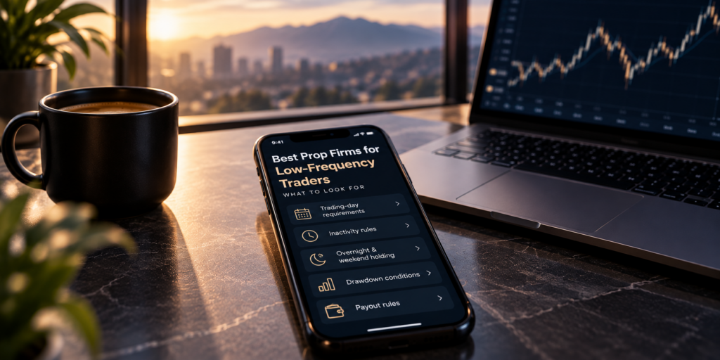 Best prop firms for low frequency traders comparing account rules and trading charts
