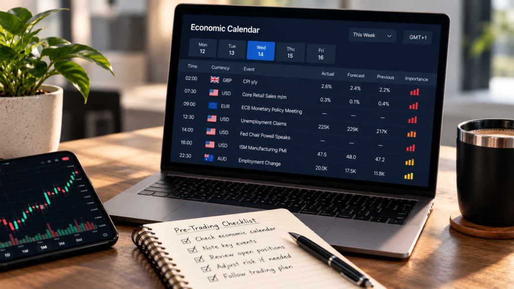 Economic calendar prop firm trading preparation before a market session